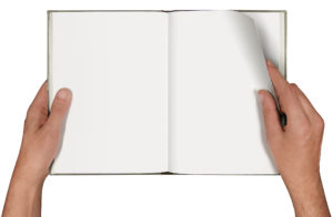 hands holding blank book