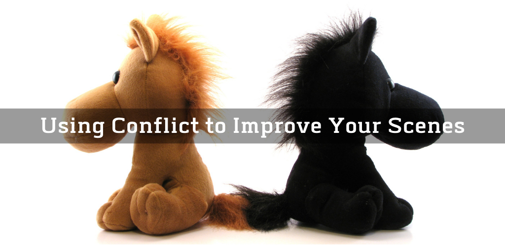 Using Conflict to Improve Your Scenes overlayed on two stuffed horses facing away from each other